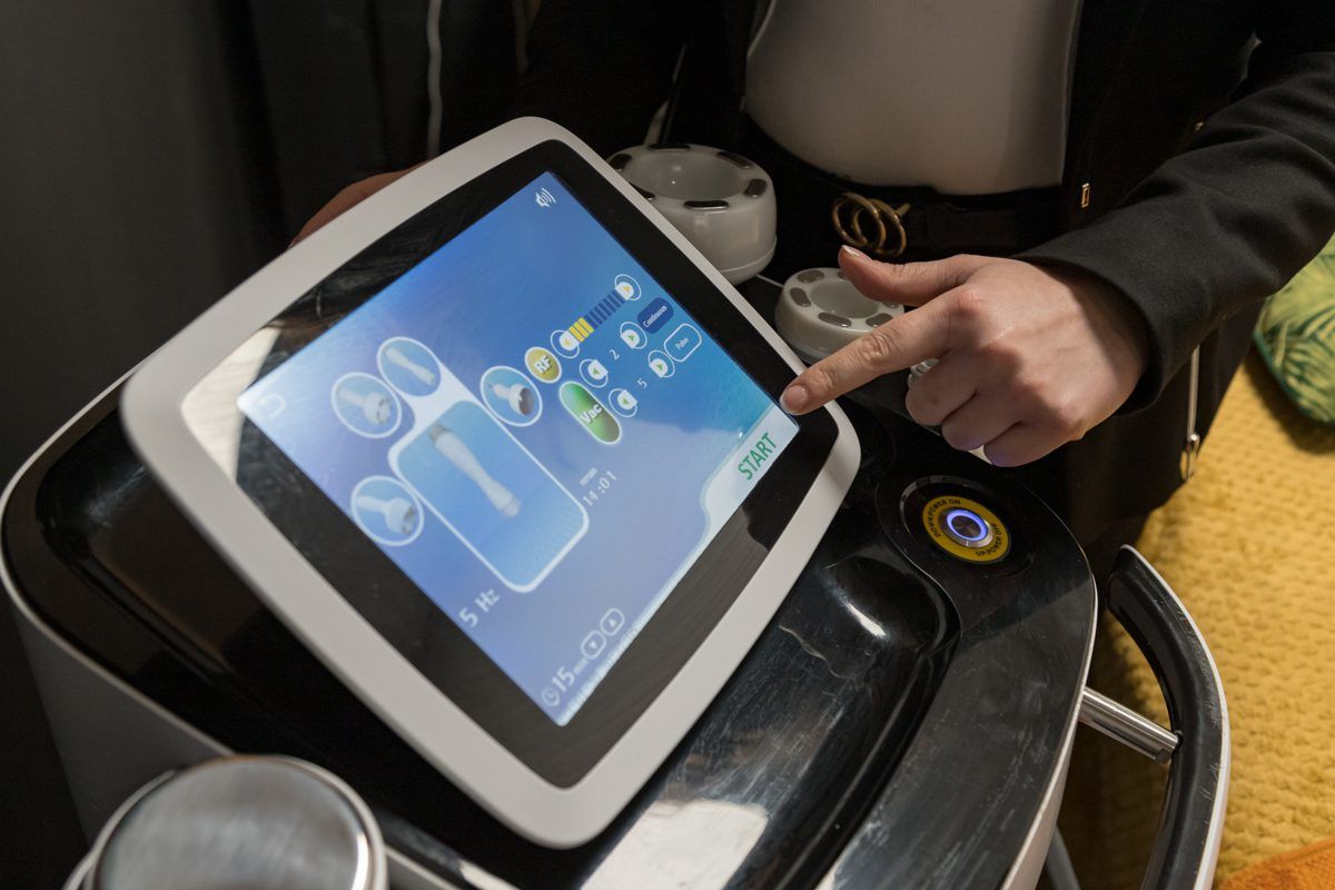 Female hand operating screen