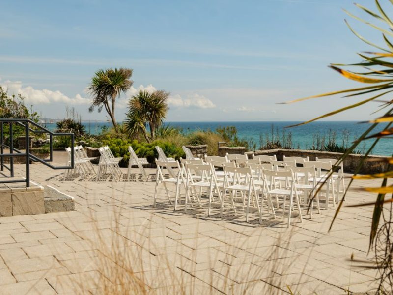 Chairs set out for an outdoor wedding