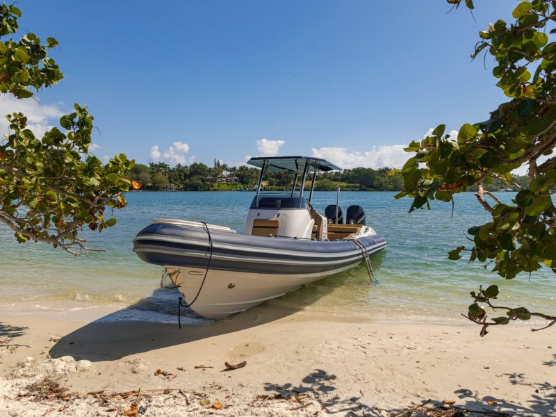 Boat moored on tropical beach in Miami