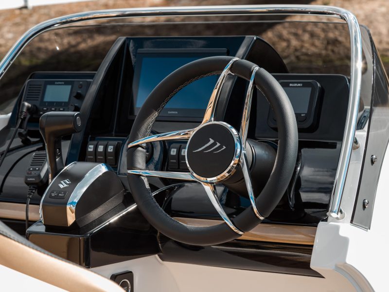 Steering wheel and console of RIB boat